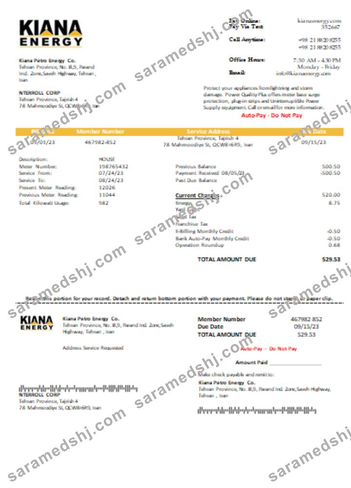 Kiana Petro Energy Co utility business bill, SCR